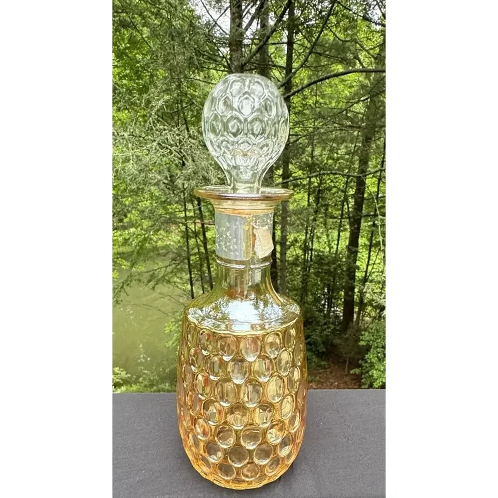 Vtg OLD FORESTER Whiskey Glass Decanter Marigold Iridescent 10.5 Thumbprint A77